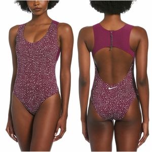 Women's Nike Water Dots Open Back One-Piece Purple Sporty Swimsuit Retail $92